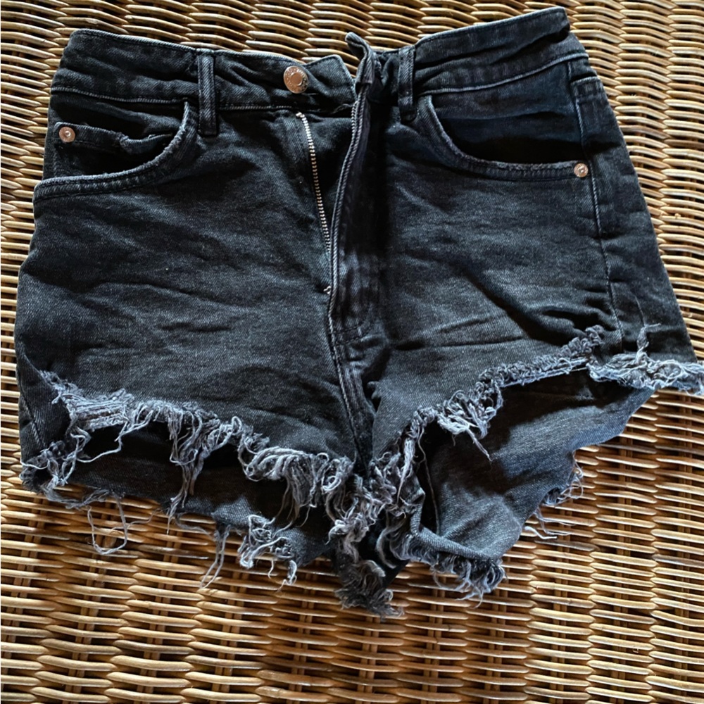 Frayed Black Denim Shorts